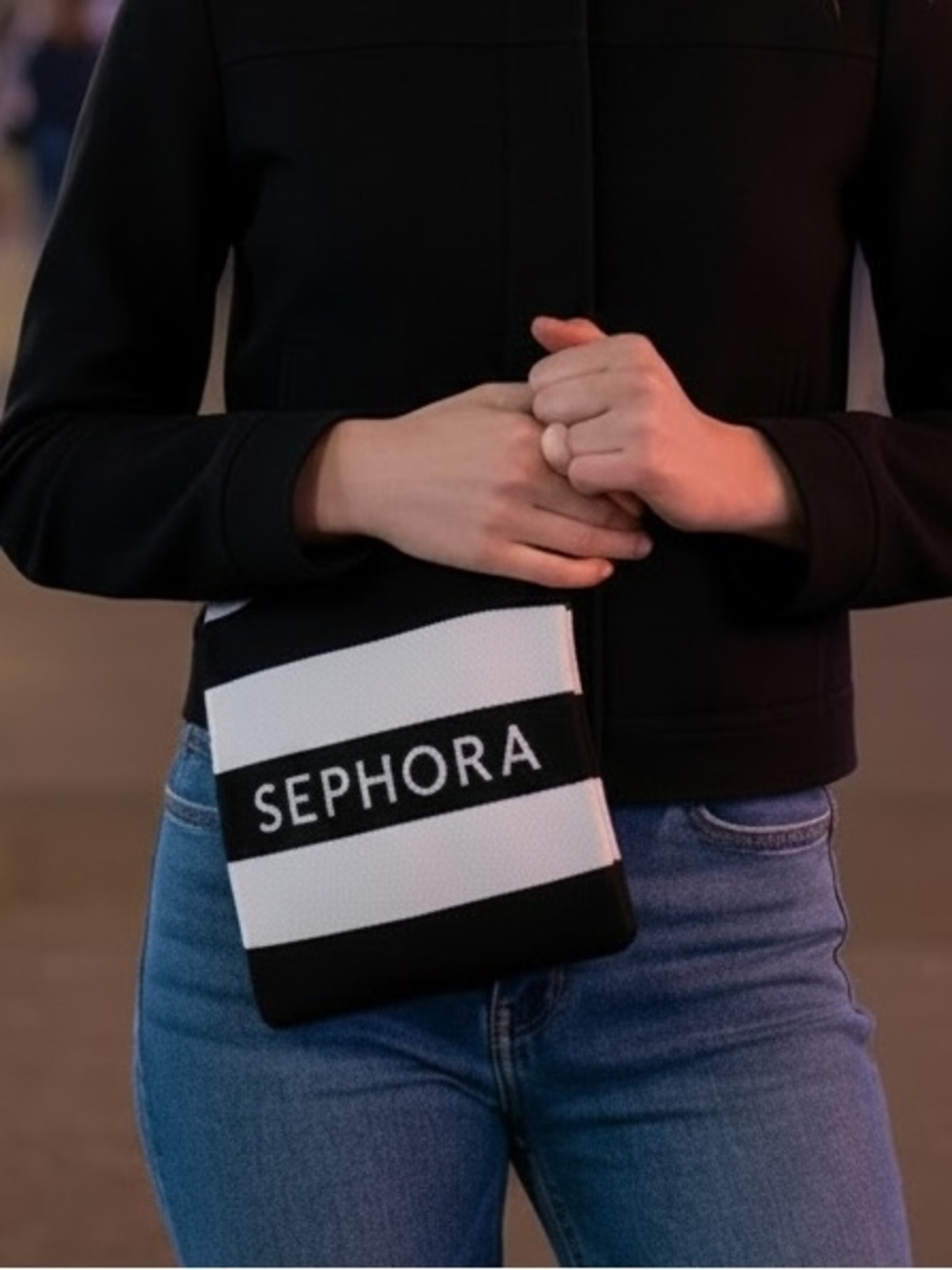 Sephora Black & White Stripe Wristlet Bag